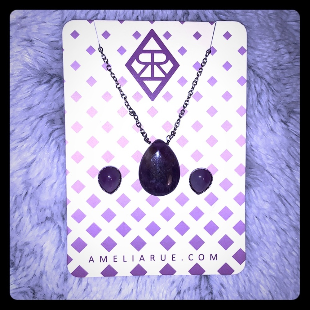 🎉 HOST PICK 🎉 Amelia Rue Amethyst Drops Set Earrings & Necklace